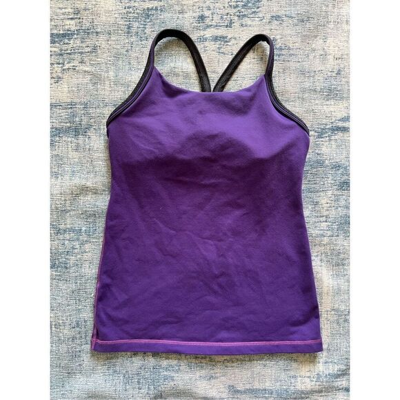 Lululemon Purple w Dark Heathered Gray Trim Ujjayi Y Tank II Size 6 - Picture 1 of 6
